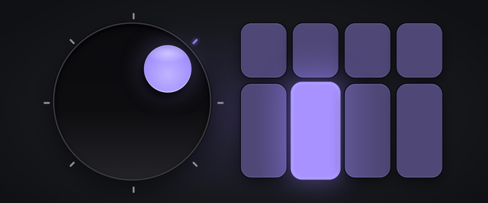 Octal's bead in its dial beside the eight buttons, one of them lit